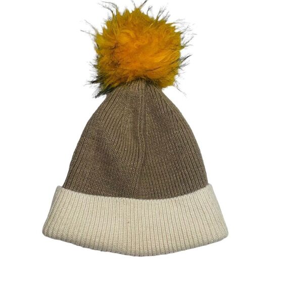 10/$25🦋 No Boundaries Brown & Tan Faux Fur Pom Pom Beanie - Picture 1 of 9